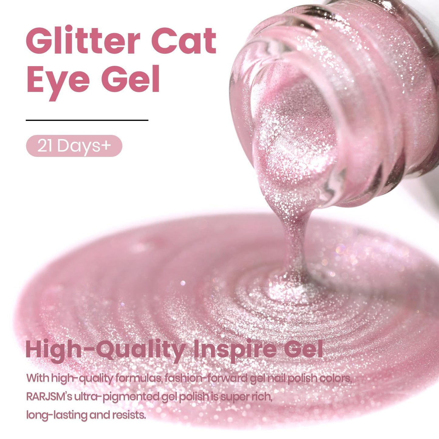 RARJSM Pink Cat Eye Gel Nail Polish with Magnet Stick Reflective Dazzling Nude Skin Color Sparkle Diamond Glitter Cateye Gelpolish 15ml Single Bottle Curing Requires Soak Off for Home Salon Manicure