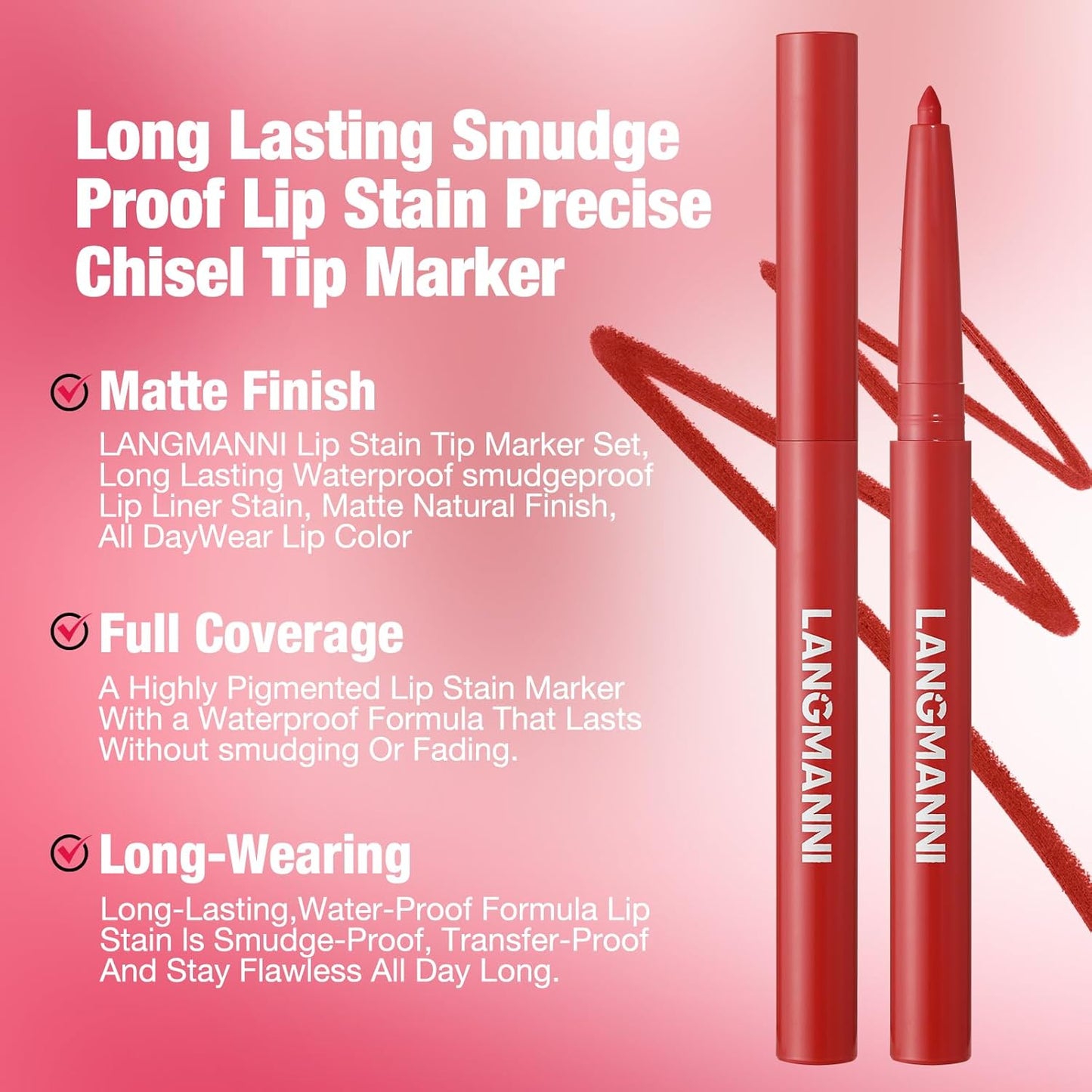 LANGMANNI 8Pcs Sculpting Matte Velvet Lip Liner Set,Smooth Creamy Texture,Waterproof And High Pigmented For Girls Daily Application Lip Makeup(1+2+3+4+5+6+7+8)