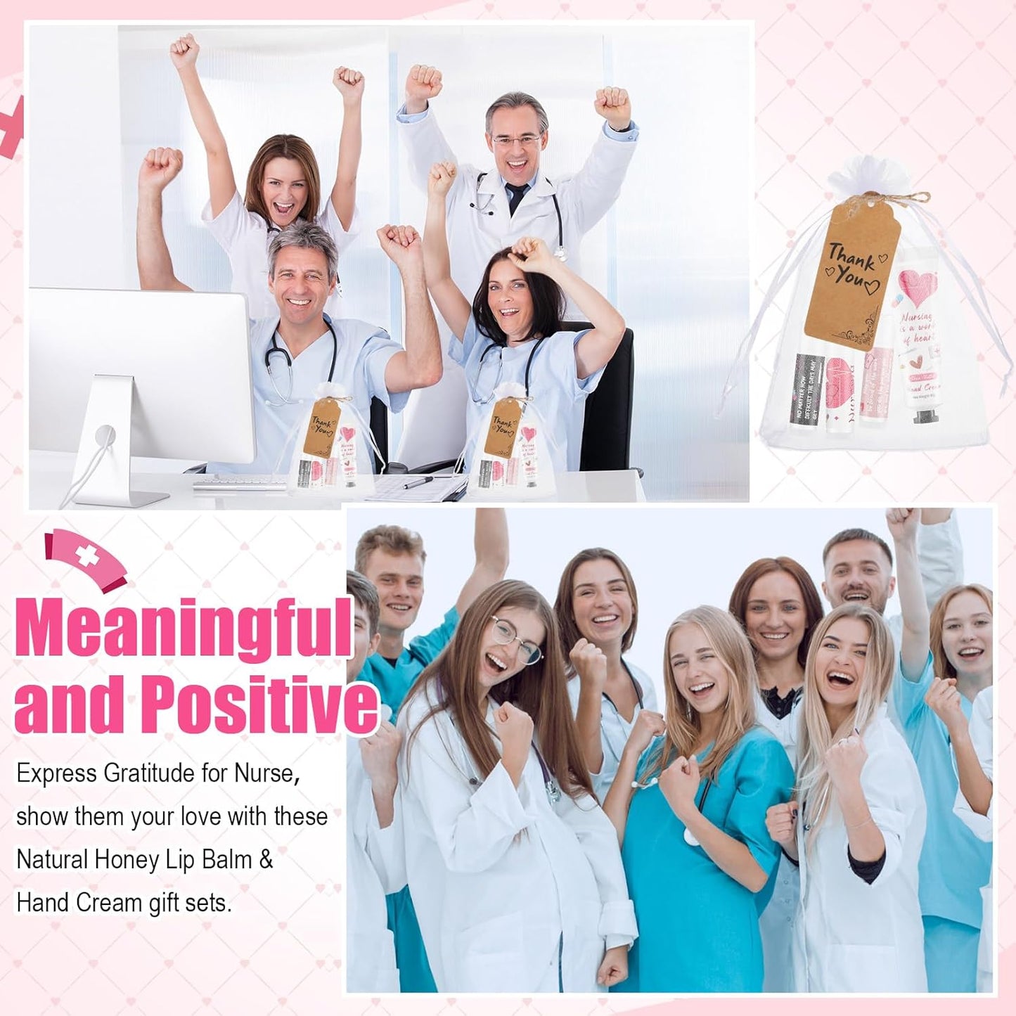 Nurse Appreciation Gifts Set Thank You Gifts Lip Balm Hand Cream for Dry Cracked Hands with Organza Bags Thank You Tags Jute for Party Holiday Nurse' Day(24 Sets)