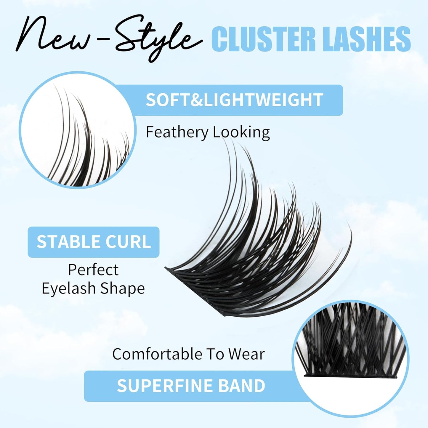 Cluster Lashes GEMERRY Lash Clusters 144 PCS Individual Lashes Two Styles Eyelash Clusters Wide Stem Soft Comfortable Lash Extension Clusters DIY at Home(Cloud/Rain-0.07-D-8-16MIX)