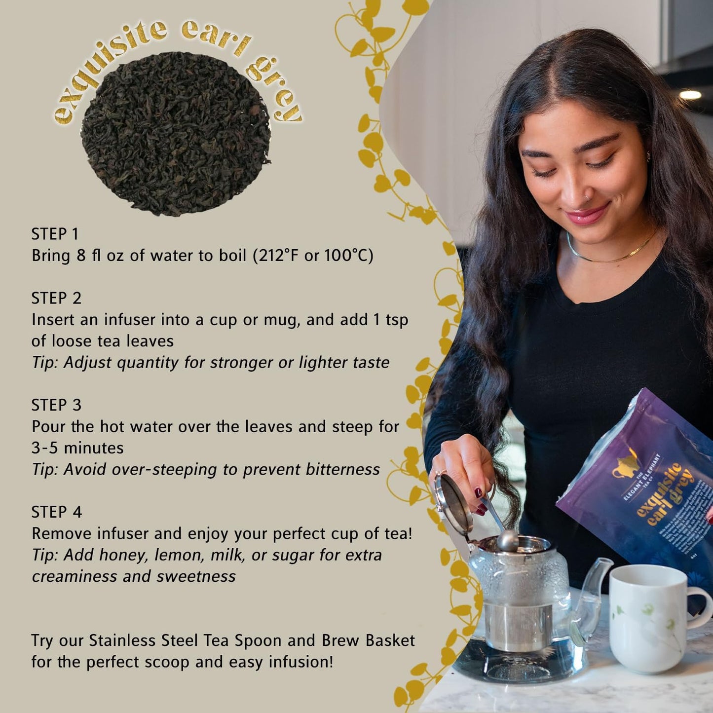 Earl Grey Tea, Organic Loose Leaf Black Tea – Classic Bergamot & Citrus Flavor – Boost Clarity & Wellness – Drink Hot or Iced – 4 oz Resealable Bag (Makes 50 Cups) – The Elegant Elephant