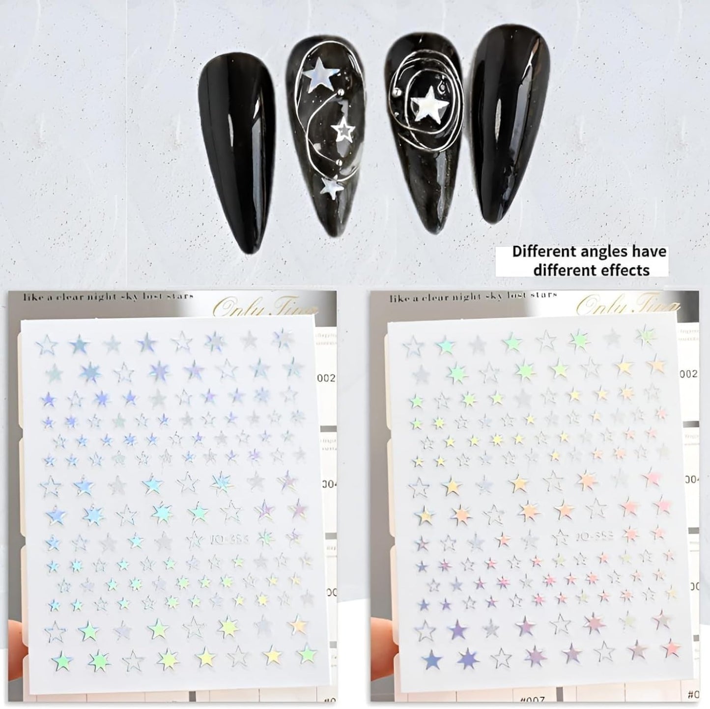 12 Sheets Aurora Nail Stickers for Nail Art 3D Self Adhesive Moon Star Nail Art Stickers Aurora Nail Decals Glitter Holographic Nail Design Heart Nail Art Supplies DIY Manicure Decorations for Women