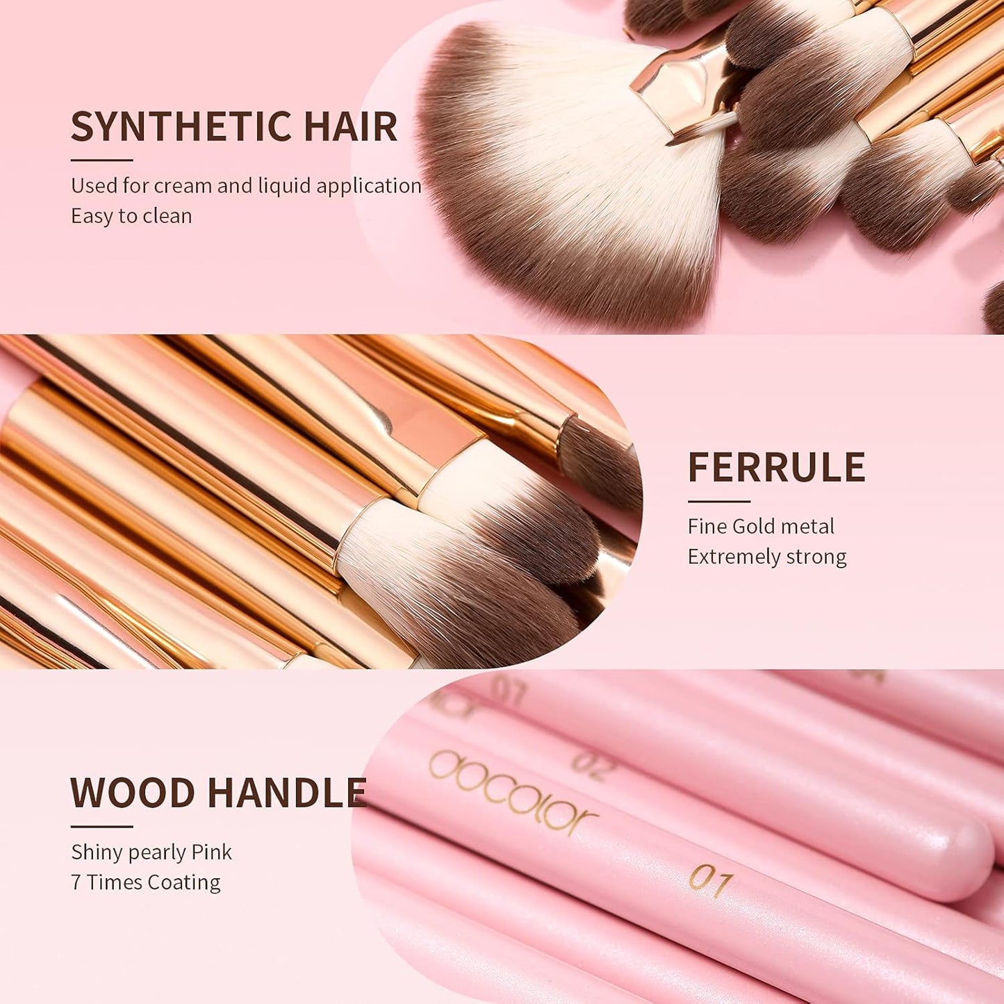 Docolor Eye Makeup Brushes 15Pcs Eyeshadow Brush Set with Soft Synthetic Hairs Professional Eye Shadow Blending Concealer Eyebrow Eyelash Eye Liners Premium Eye Make Up Brushes Set (Pink)