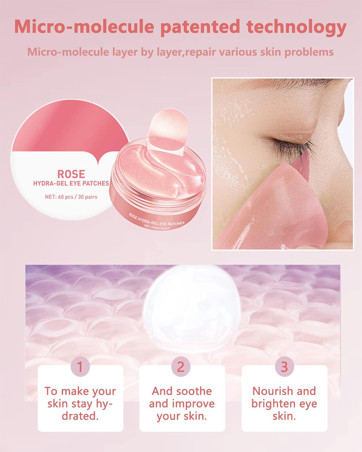 Under Eye Patches (60Pcs) - Update Eye Mask Rose Extract, Eye Treatment Mask, Under Eye Bag Treatment, Eye Mask for Puffy Eyes, Anti-Aging, Anti-Wrinkle and Fine Lines,Under eye Dark Circles for Women