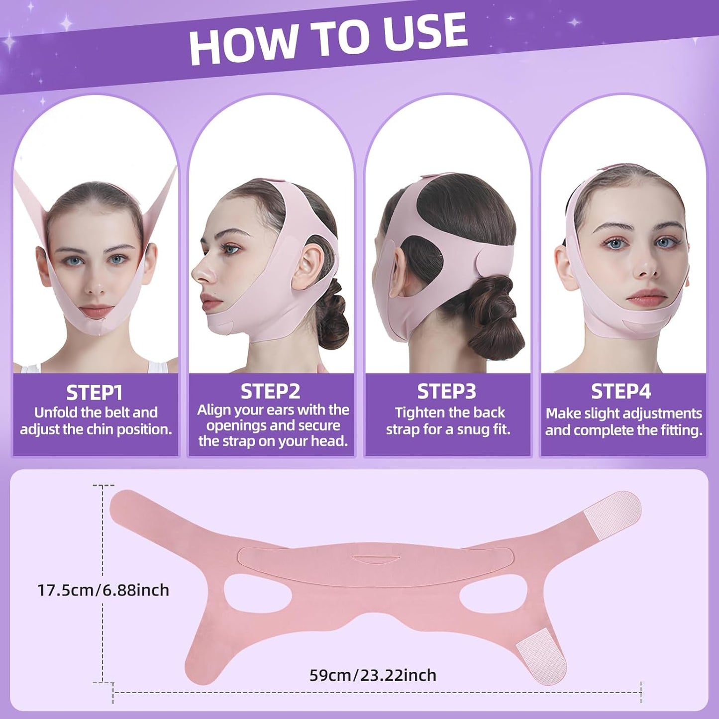 Facial Lifting Belt - V Line Lifting Mask Chin Strap,Face Lift Tape with Adjustable Straps, V-Shaped Double Chin Reducer, 3D Contoured Design for Facial Shaping,Jawline Shaper and Sleeping
