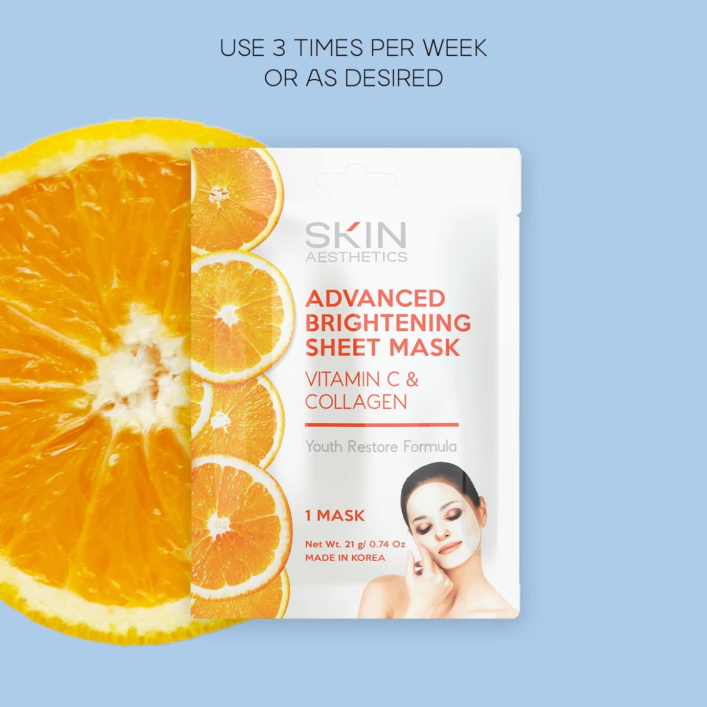 Vitamin C & Collagen Sheet Face Mask - Reduces Wrinkles & Age Spots, Hydrating - Dermatologist Tested Korean Skincare - Clean Beauty, Cruelty-Free - 5 Masks