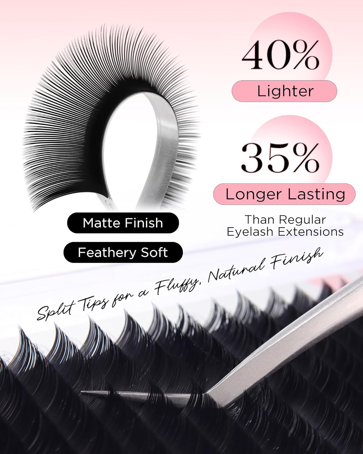 BEYELIAN Flat Eyelash Extension, Ellipse Lash Extensions 0.20 C Curl 13mm 16 Rows Matte Black Eyelash Extension Supplies Classic Lash Extensions Individual Eyelashes Salon Use
