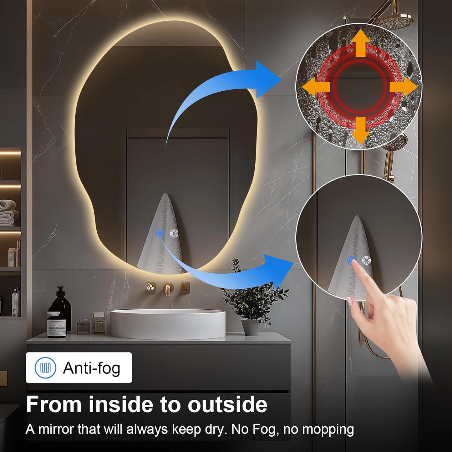 LED Bathroom Mirror with Lights,Asymmetrical Led Bathroom Vanity Mirror for Wall with Front and Backlit, Anti Fog, 3 Colors and Dimmable Light,[Horizontal/Vertical] 35" H x 25" W