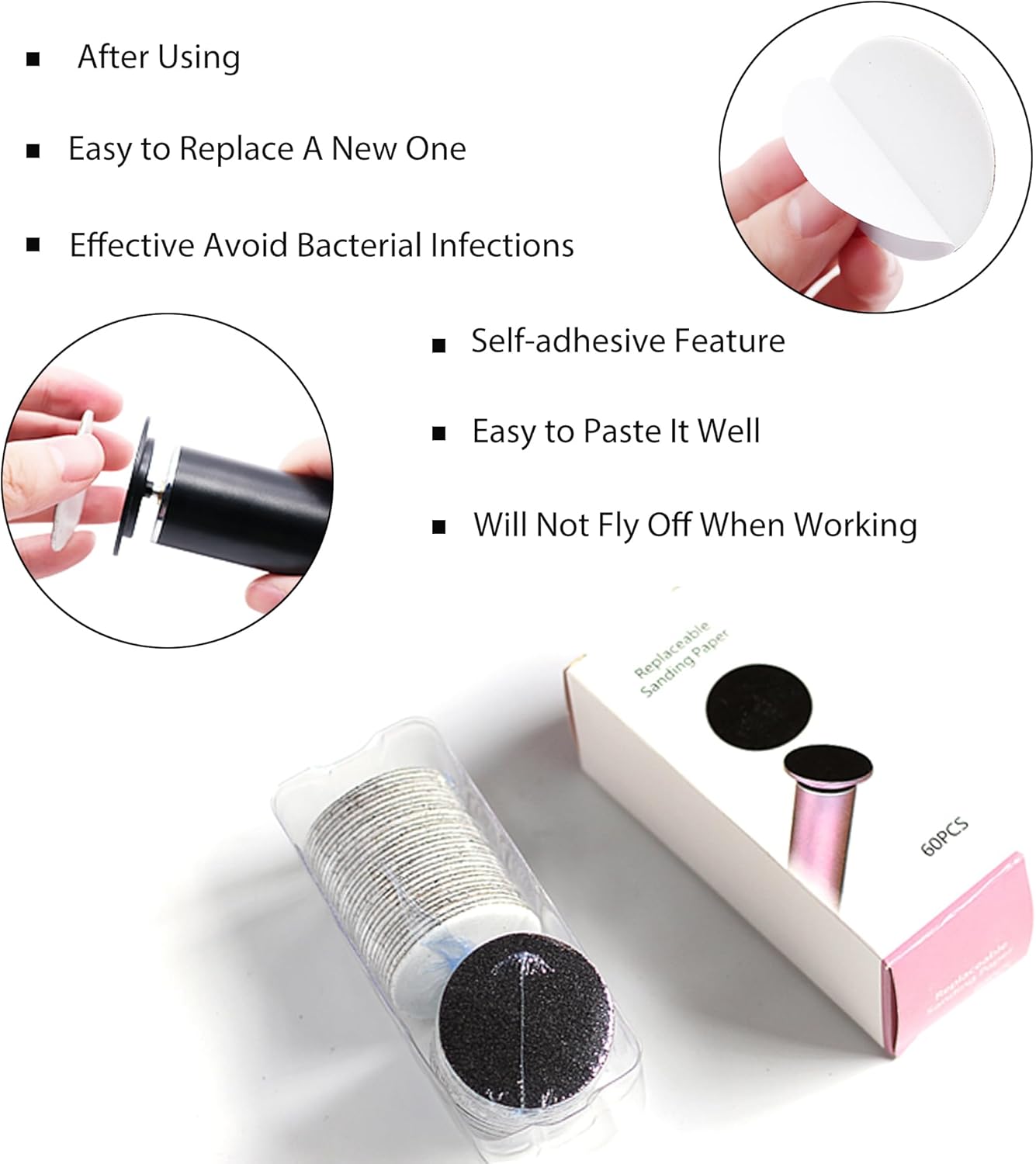 60 Pieces Replaceable Foot Sandpaper Discs for Electric Foot File Adjustable Speed Callus Remover Machine Feet Hard Dead Skin Removal(Super Smooth 180 Grit)