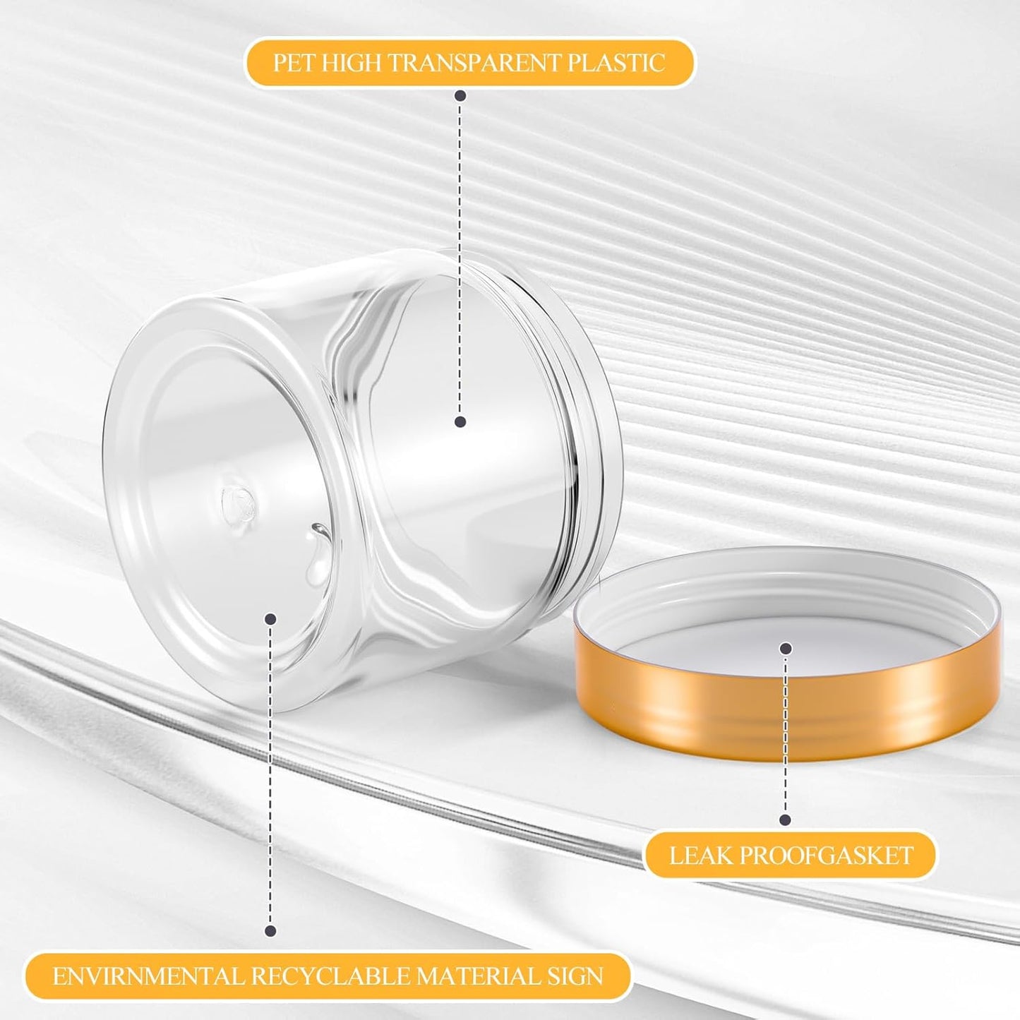 SATINIOR 36 Pieces 2 oz Plastic Jars with Lids Wide Mouth Airtight Reusable Container Acrylic Cosmetic Small Jars for Lotions Ointments Travel Toiletries Creams Make up Storage(Gold)