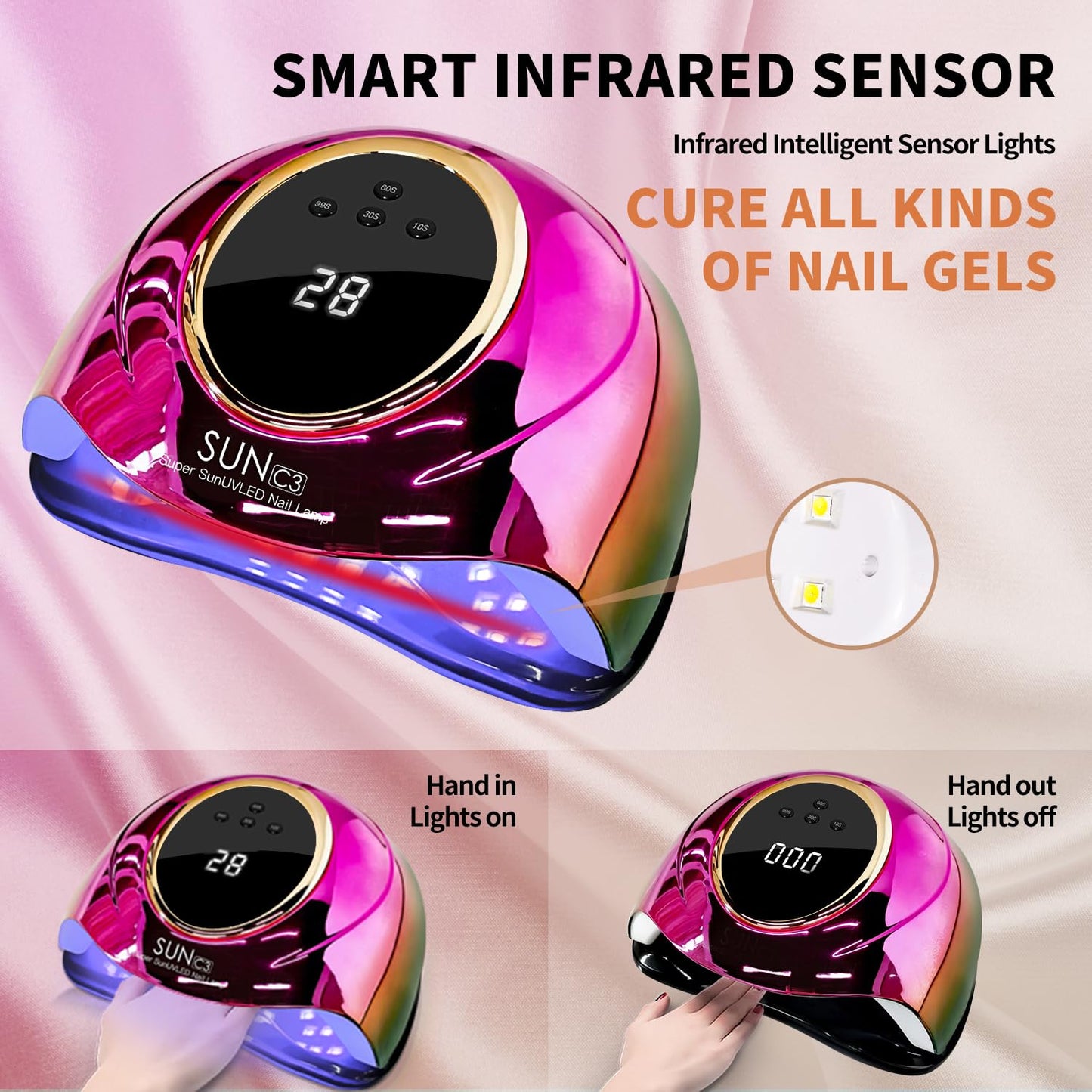 Professional UV Light for Gel Nails - 63 LED Beads with Auto Sensor & 4 Timer Settings, High-Power LED/UV Lamp for Fast Curing, Salon & Home Gel Polish Dryer