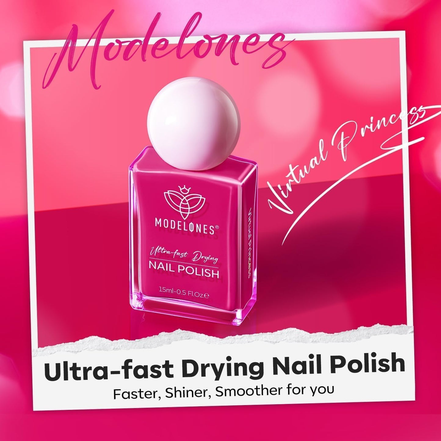 modelones Hot Pink Nail Polish, 15ML Bright Pink Quick Dry Nail Lacquer Strengthener Long Last Shine Fingernail Toe Nail Art DIY Valentine's Day Manicure Gift for Women Girls