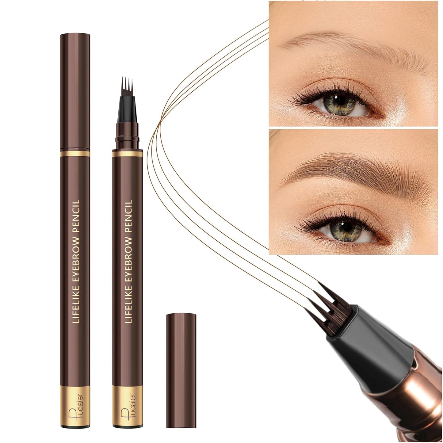 2 Pack Eyebrow Pen, Waterproof Microblading Eyebrow Pencil, 4 Tip Precise Eye Brow Makeup Pen for Women to Effortlessly Create Hair Like Natural Brows, Non Dry Out and Last All Day (Natural Brown)