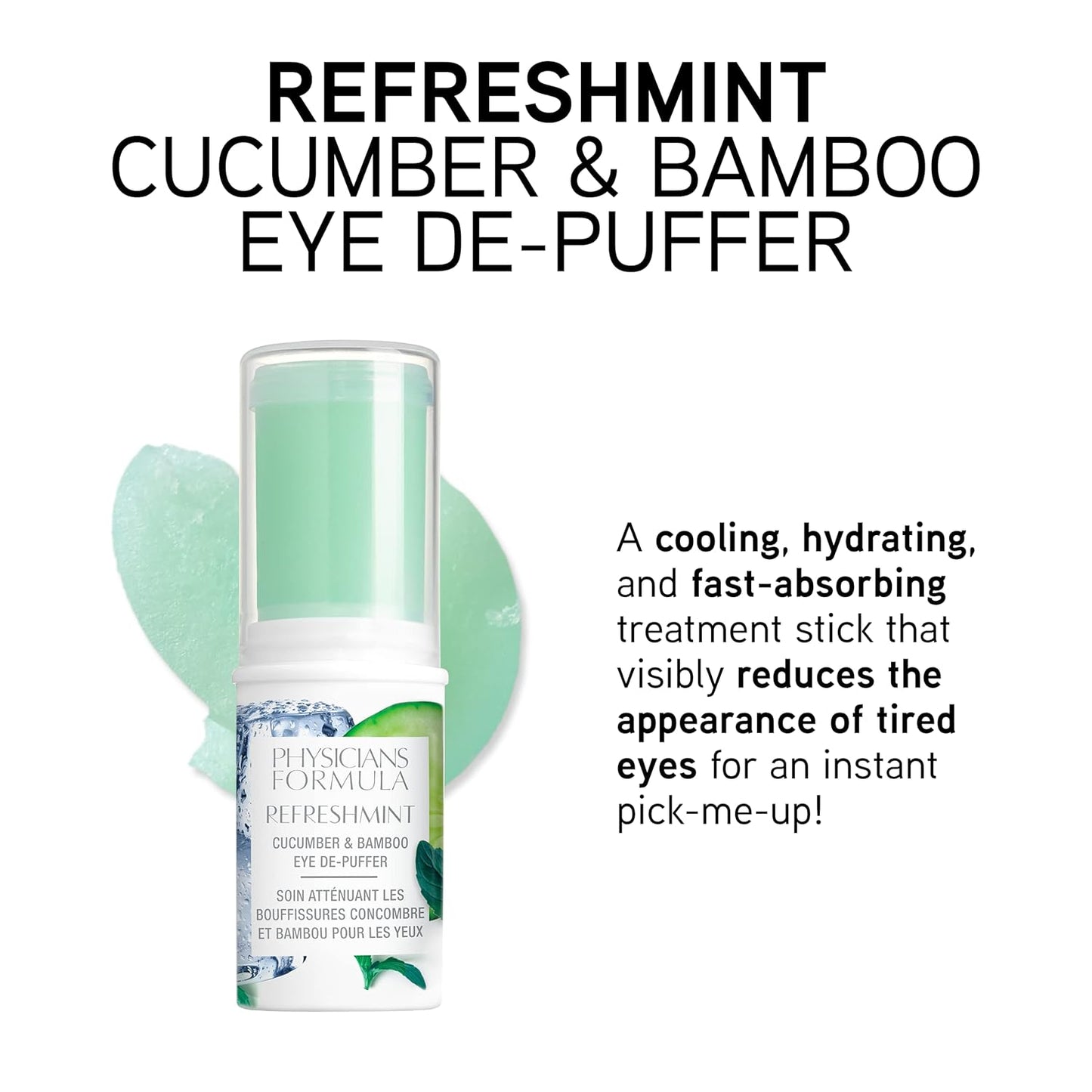 Physicians Formula RefreshMint Cucumber & Bamboo Eye De-Puffer Stick | Under Eye Cream for Dark Circles and Puffiness | Dermatologist Tested