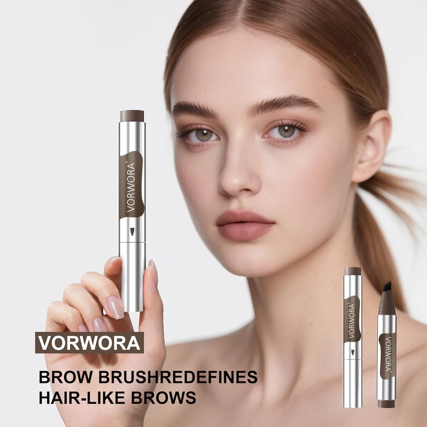 Quik Eyebrow Pen, Microblading Eyebrow Pencil, Brow-Fection Angled Brush Upgraded Dip, Long Lasting Smudge Proof, Easy to Color, Brown