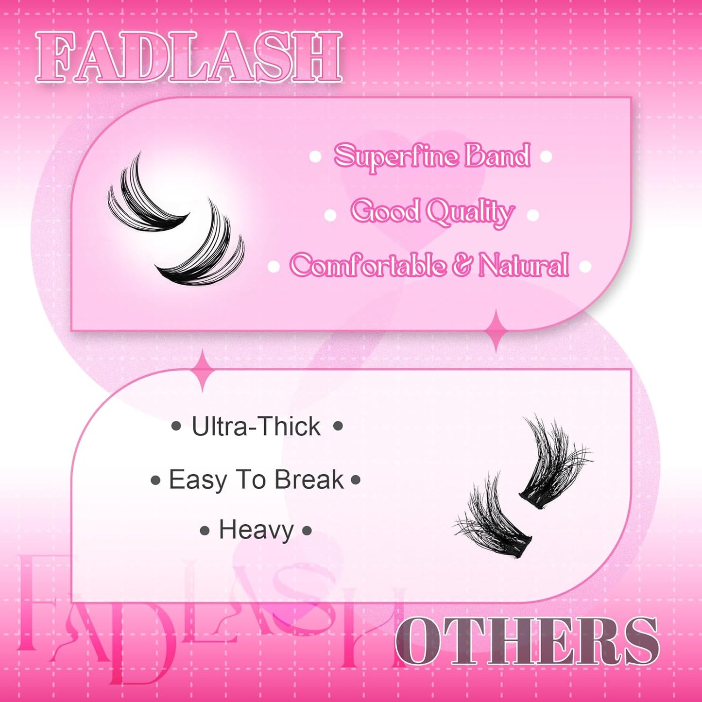 FADLASH Cluster Lashes D Curl Wispy Individual Lashes DIY Eyelash Extension Natural Look Reusable Fluffy Cluster Eyelash Extensions Self Application at Home (50D-0.07D-12-18MIX)