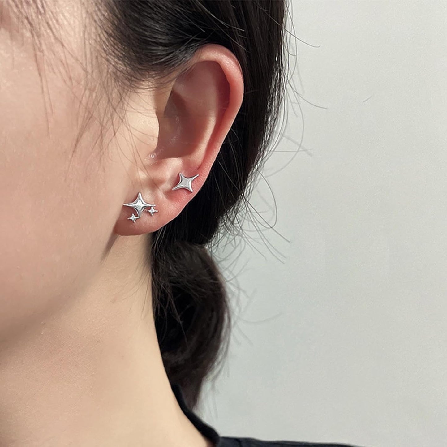 Punk Cross Star Dangle Drop Earrings Vintage Silver Hanging Rhinestone North Star Drop Earrings Minimalist Cross Star Dangle Huggie Small Hoop Earrings Jewelry for Women