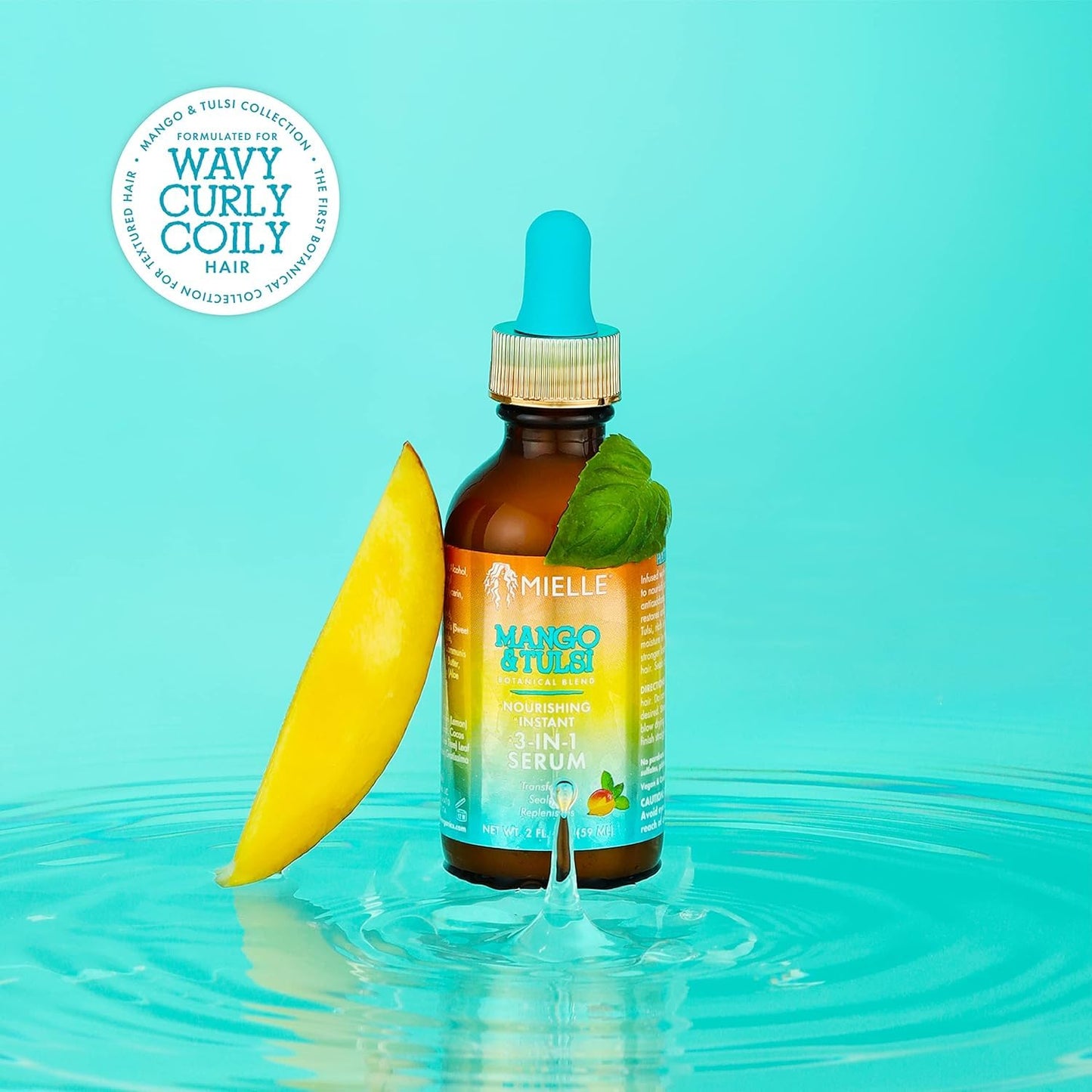 Mielle Organics Mango & Tulsi Nourishing 3-in-1 Hair Serum - Hair & Scalp Serum for Frizz Control, Split Ends & Moisture Balance - Strengthens & Seals Cuticles with Nutrients (12 Fl Oz)