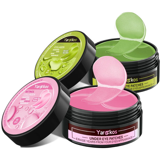 2 Packs 60 Pcs Under Eye Patches, Green+Pink, 30 Pairs Undereye Mask for Puffy Eyes Dark Circles Treatment, Collagen Gel Pads Hydrating for Eye Bags Puffiness Wrinkle, Women Men Beauty Skin Care