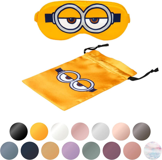 Blissy Silk Sleep Mask - Silk Eye Sleeping Mask for Women & Men for Total Blackout - 100% Pure Mulberry Silk, 22 Momme 6a Fibers - Blindfold Silk Sleep Mask Side Sleeper Eye Cover (Minion)