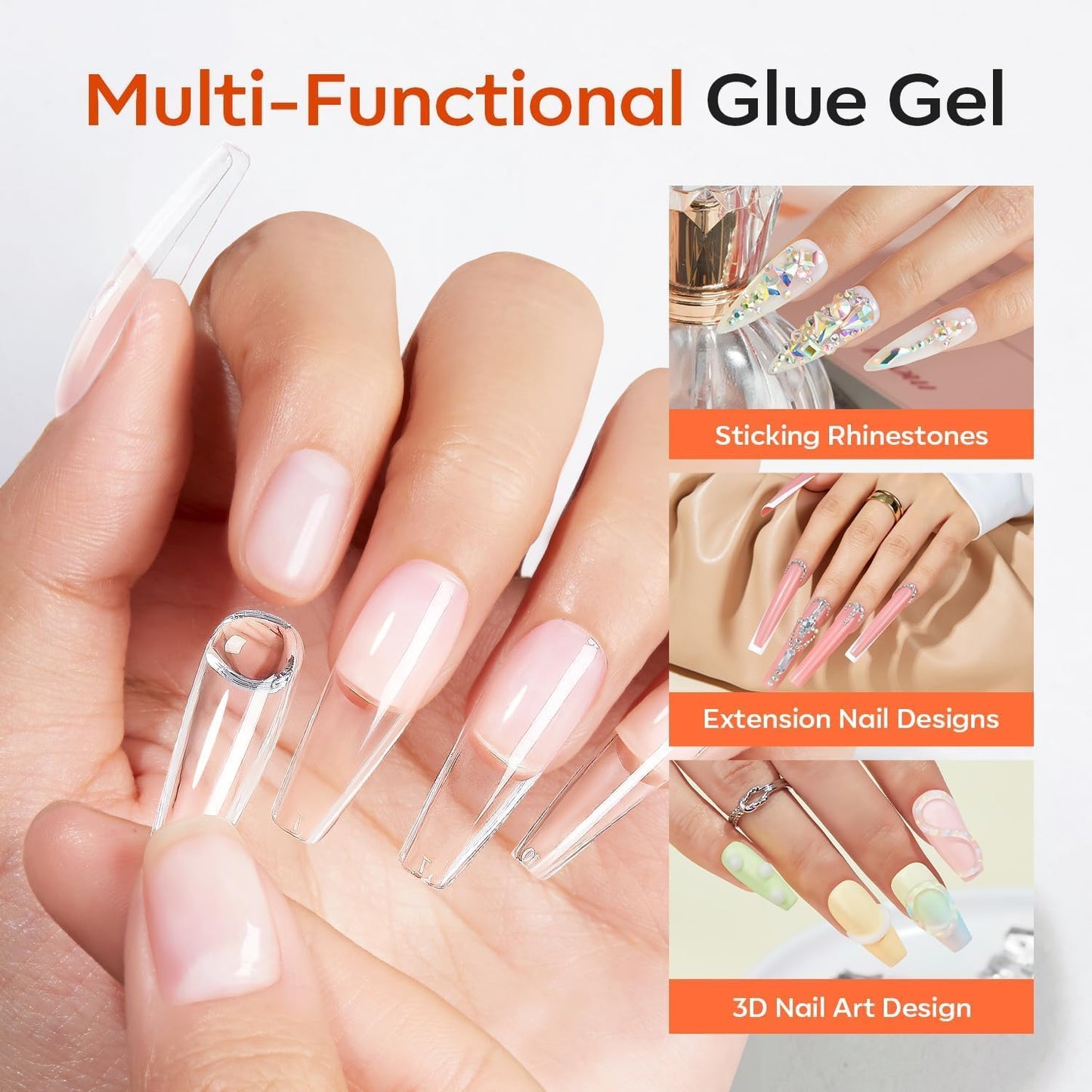 modelones Solid Nail Glue Gel, 30g Glue Gel on Nails for Clear Tips Super Strong Adhesive for Acrylic Extensions Press On Fake Tips U V Curing Needed Professional Adhesive
