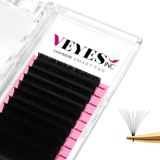 VEYES INC Cashmere Smart Fan Lash Extensions 0.03 0.05 0.07 C/CC/D Curl 8-20mm Mixed & Single Length, Super Matte Black Volume Lashes, Professional Supplies for Lash Techs (0.03 CC 11mm)