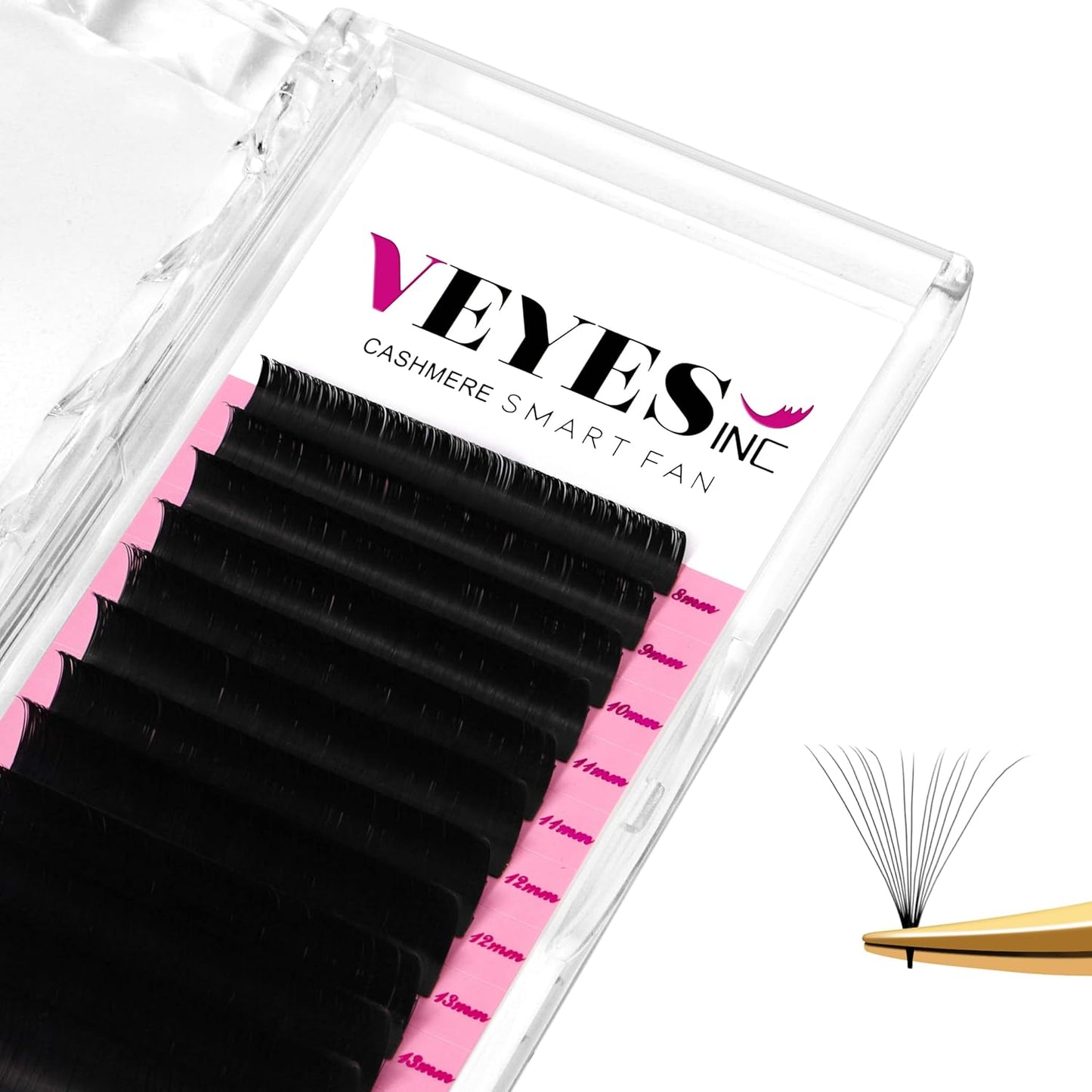 VEYES INC Cashmere Smart Fan Lash Extensions 0.03 0.05 0.07 C/CC/D Curl 8-20mm Mixed & Single Length, Super Matte Black Volume Lashes, Professional Supplies for Lash Techs (0.05 D 18mm)