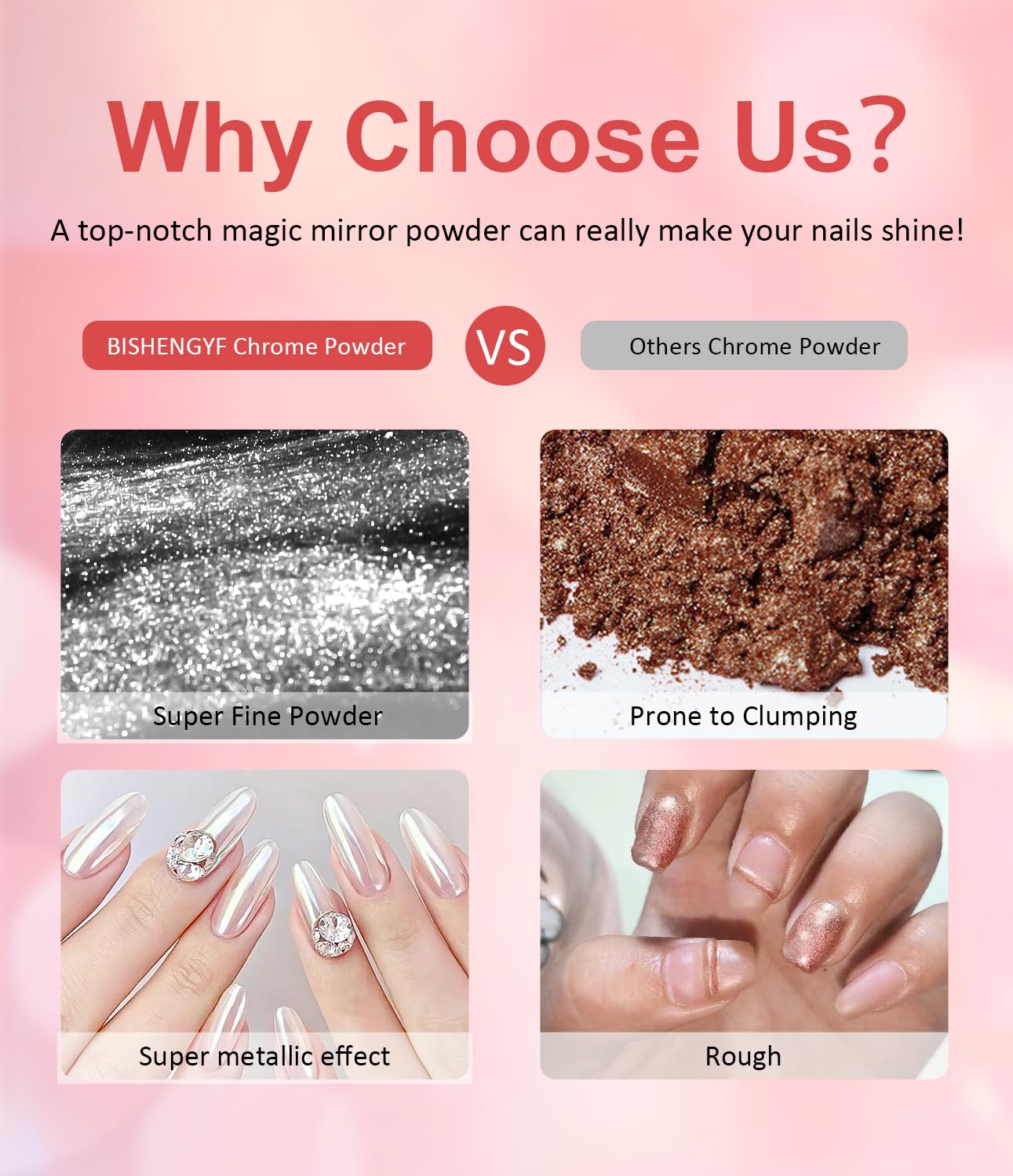 Pearl Chrome Nail Powder BISHENGYF -【Mirror Shinny Effect】 Magic Mirror Silver Chrome Nail Powder Aurora Mermaid Iridescent White Pearl Clear Nail Chrome Powder Pigment Glitter Dust for Manicure DIY