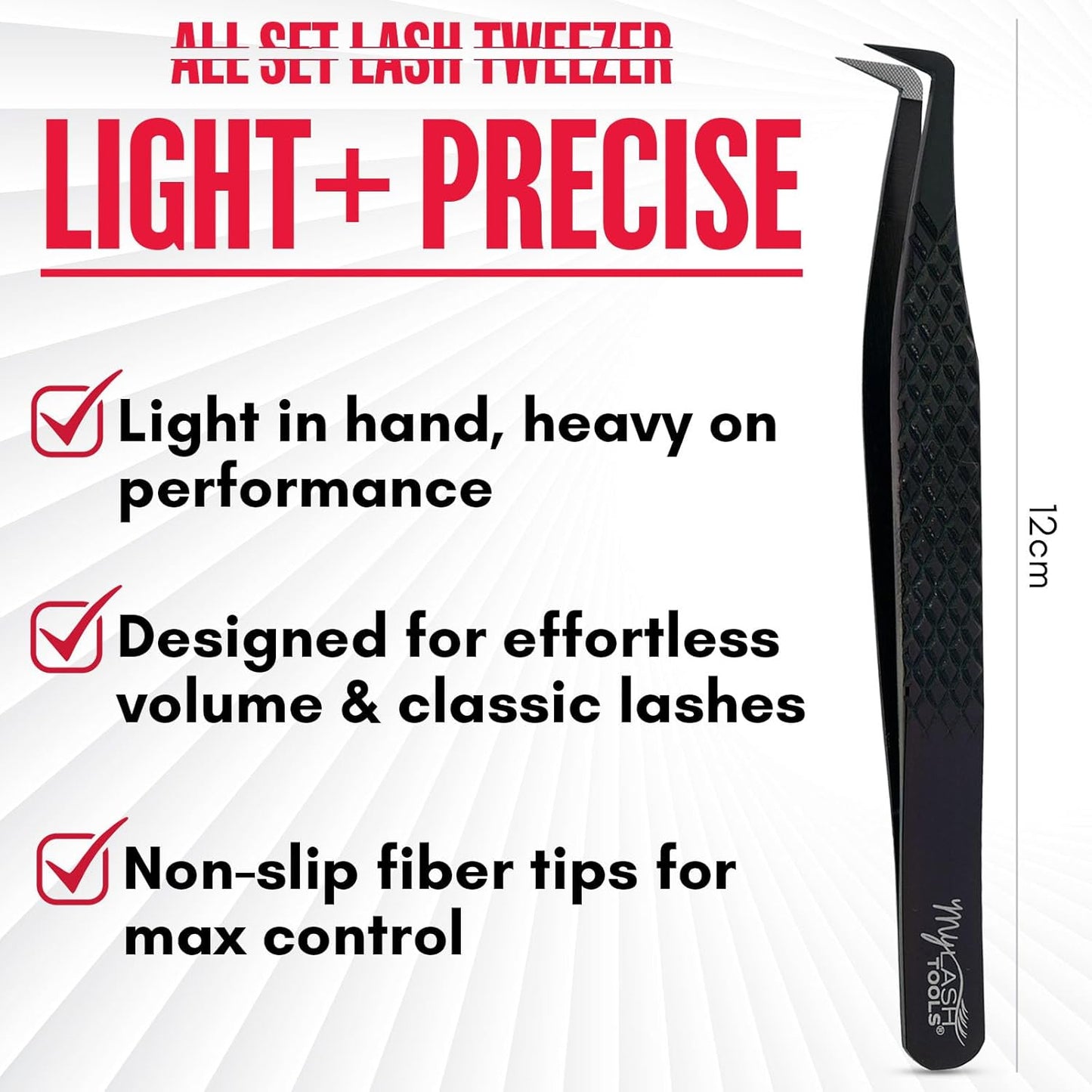 Mega Boot Volume Fiber Tip Lash Tweezer – MEGA GRIP QUEEN, Diamond Grip, Professional Eyelash Extension Tweezers, Lash Artist Tool (Black)