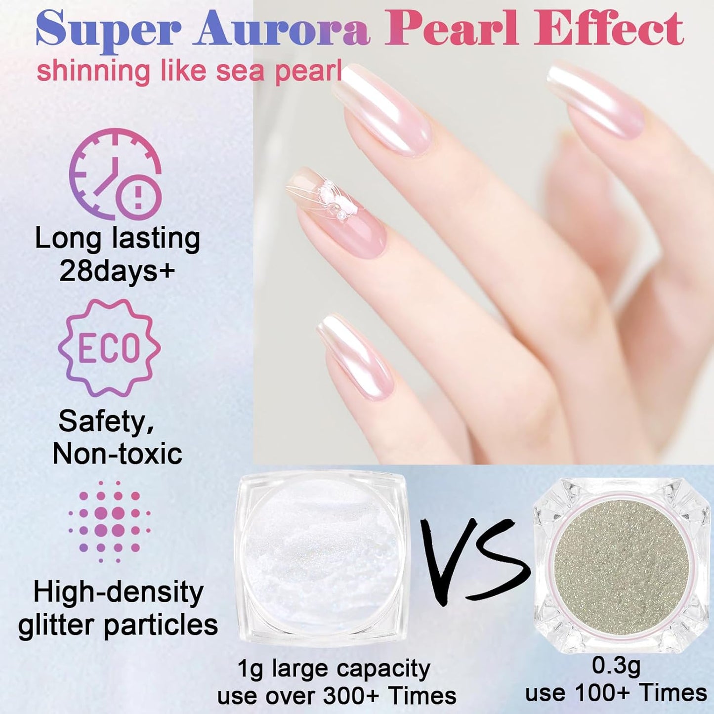 SIUSIO White Pearl Chrome Nail Powder,Iridescent Aurora Powder Metallic Mirror Effect Pigment Pearlescent Mermaid Pigment Pearl Glitter Dust Kit, Nail Art Decoration, Resin Craft