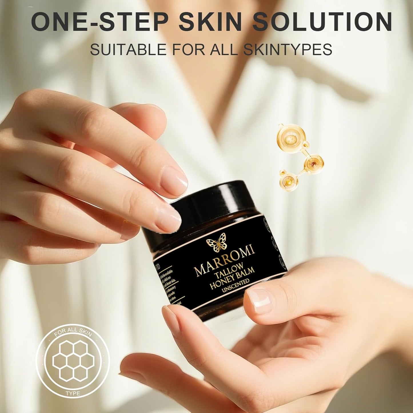 Marromi Beef Tallow for Skin, Tallow Honey Balm, Organic Grass-Fed Beef Tallow Balm with Raw Honey, Natural Soothing Moisturizing (Unscented)