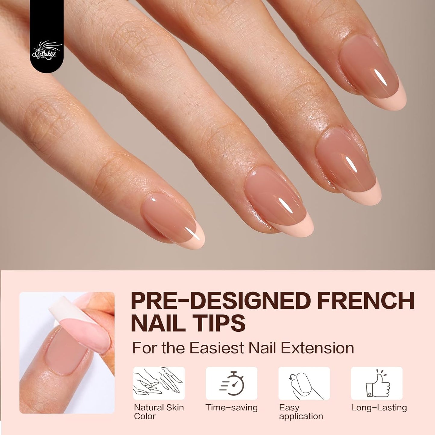 French Tip Press on Nails 160PCS with 5 Strips, 16 Sizes Pre-applied Primer Fake Nails - No Need to File, 5 Colors Short Almond Tips, DIY Glue on Nails Kit for Women, Gift Set