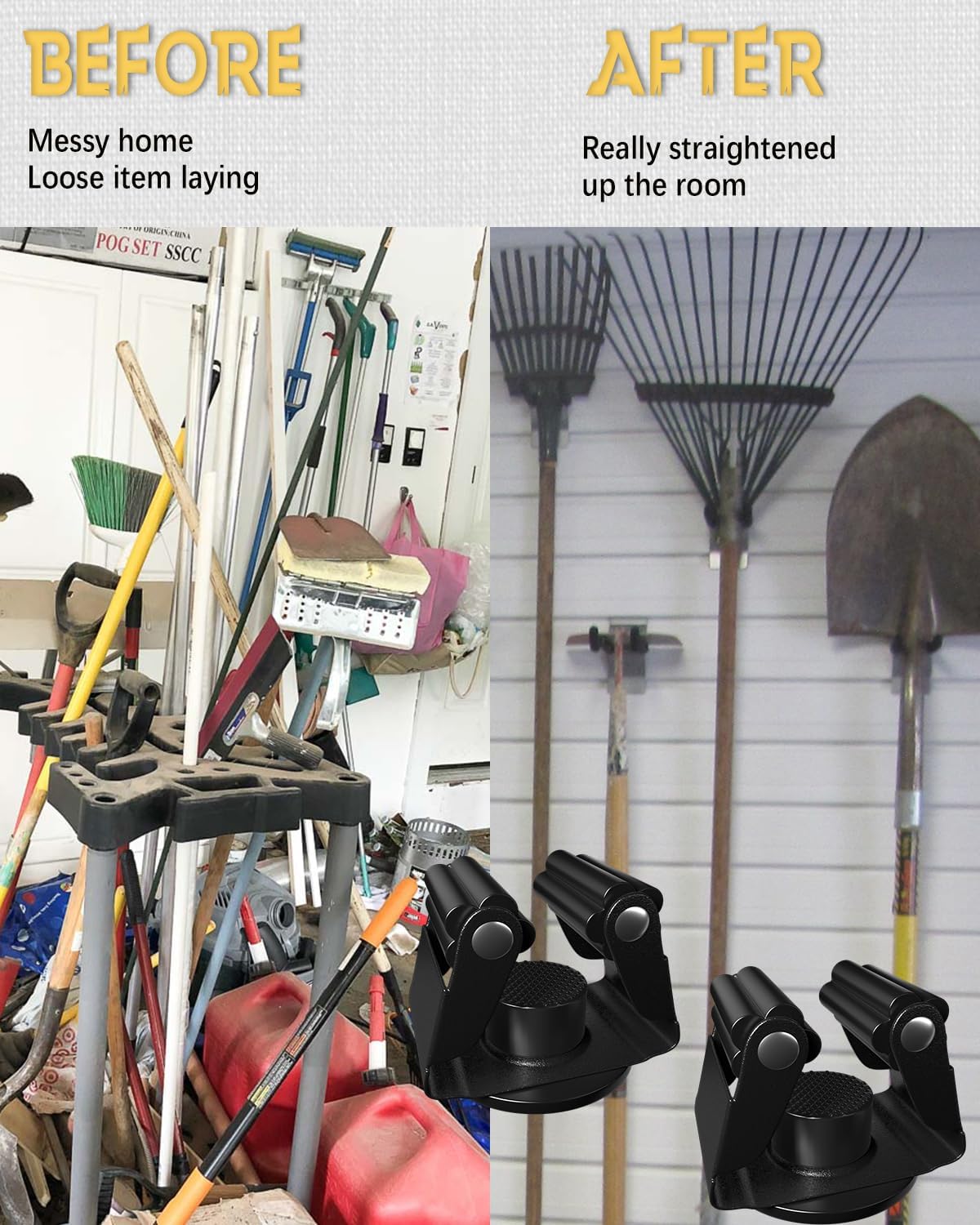 Magnetic Broom Holder, Steel Mop Mount No Drilling Magnetic Holder for Garage Tools, Anti-Slip Utility Mount for Garage, Kitchen, Laundry Tools Organizer and Management - 5 Pack/Black