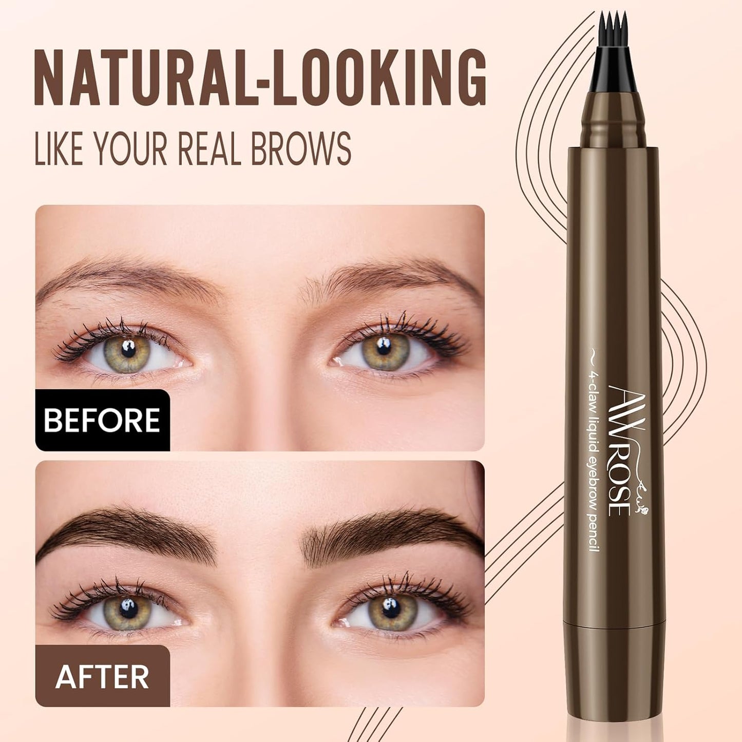 AWROSE Eyebrow Pencil, 2 Pack 3D Waterproof Microblading Eyebrow Pen 4 Fork Tip Tattoo Pencil, Precise Natural Brow Magic Eye Brow Pencil with Hair Like Strokes, Multi-Used Eye Brow Pen for Women