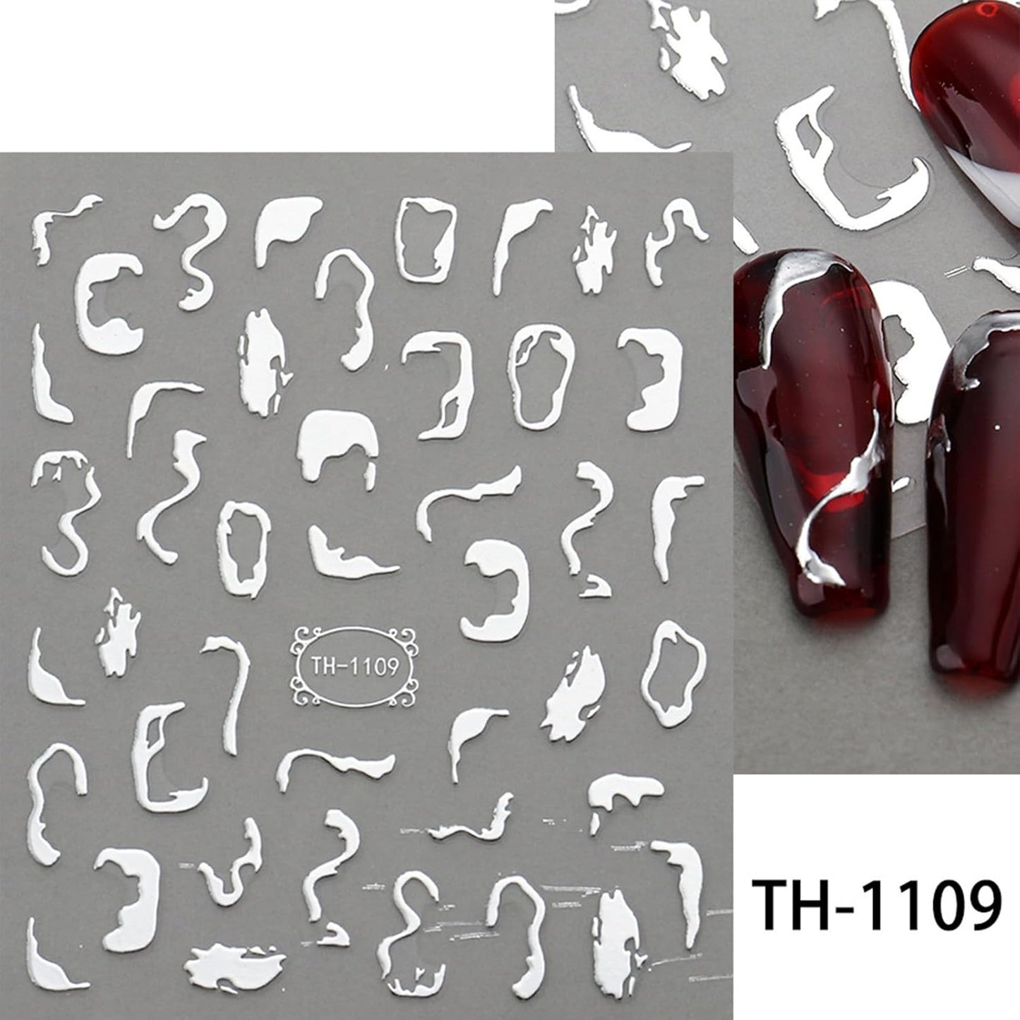 9 Sheets Marble Nail Stickers Flower Nail Art Stickers 3D Self-Adhesive Silver Gold Nail Decals Abstract Leaf Line Nail Designs for Women Nail Art Supplies Decoration, Style-a