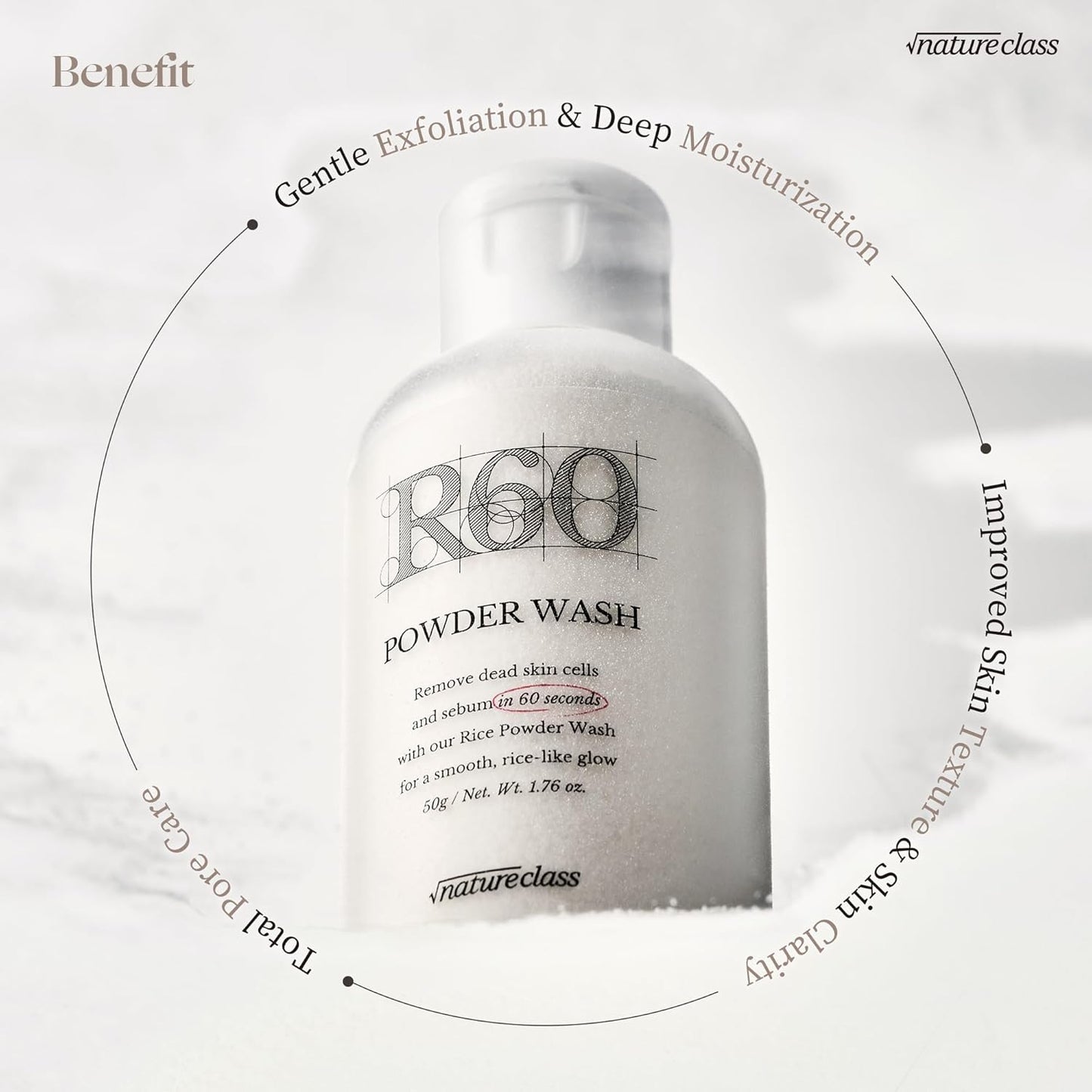R60 Rice Enzyme Powder Face Wash Cleanser – Exfoliating, Deep Cleansing, Removes Pore Impurities for Soft Radiant Skin, Korean Skincare1.76oz