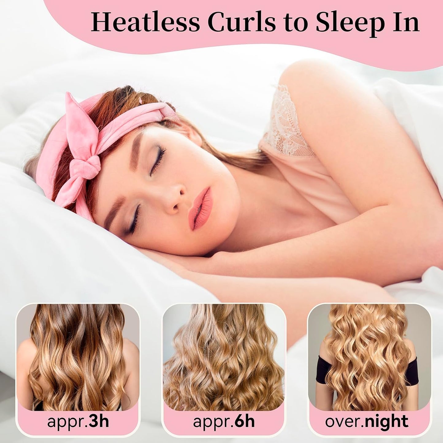 Heatless Curling Rod Headband, Upgraded 60" Extra Long Heatless Curls Headband Soft Hair Curlers to Sleep In Hair Rollers No Heat Curls (Deep Pink)