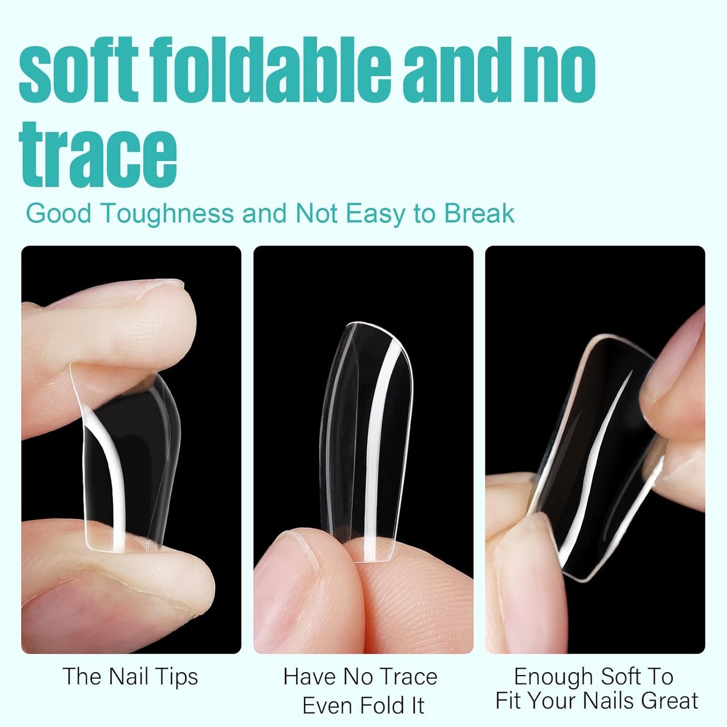 TOMICCA Short Square Nail Tips, 504Pcs Clear Press on Nails Square Full Cover Nail Tips Clear False Press on Nails, Soft Tips for Gel Nail Extension DIY Nail Salon 12 Sizes