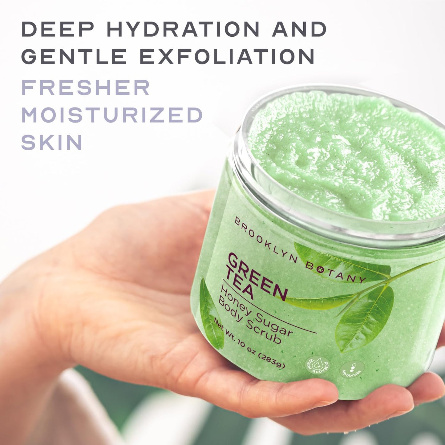 Brooklyn Botany Green Tea Honey Sugar Scrub for Body 10 oz – Deeply Hydrating and Gently Exfoliating Body Scrub for Women and Men – Moisturizing and Nourishing the Skin