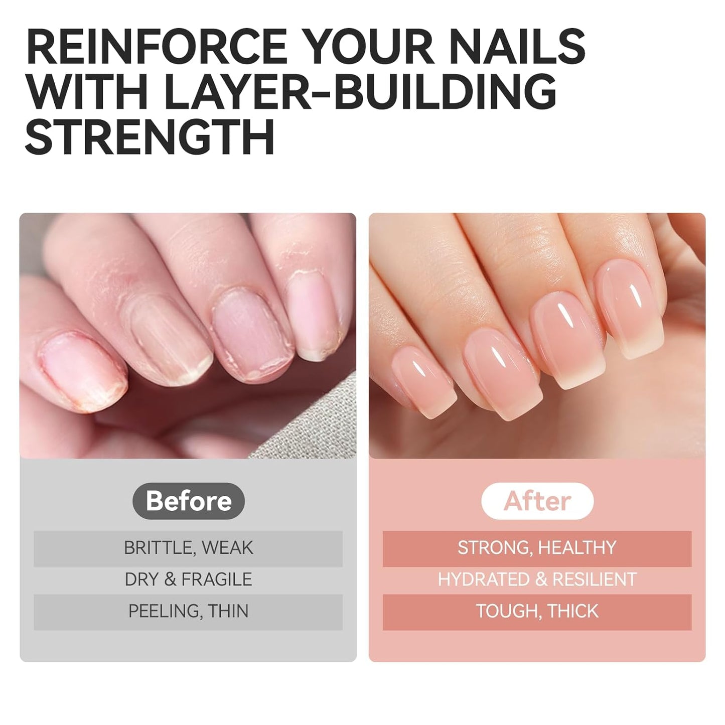 Gelike EC Nail Strengthener for Woman: Nude Blush 15ml 6 in 1 Natural Nail Hardener Extra Strong and Growth - Nail Polish Hardener for Weak and Damaged Nails