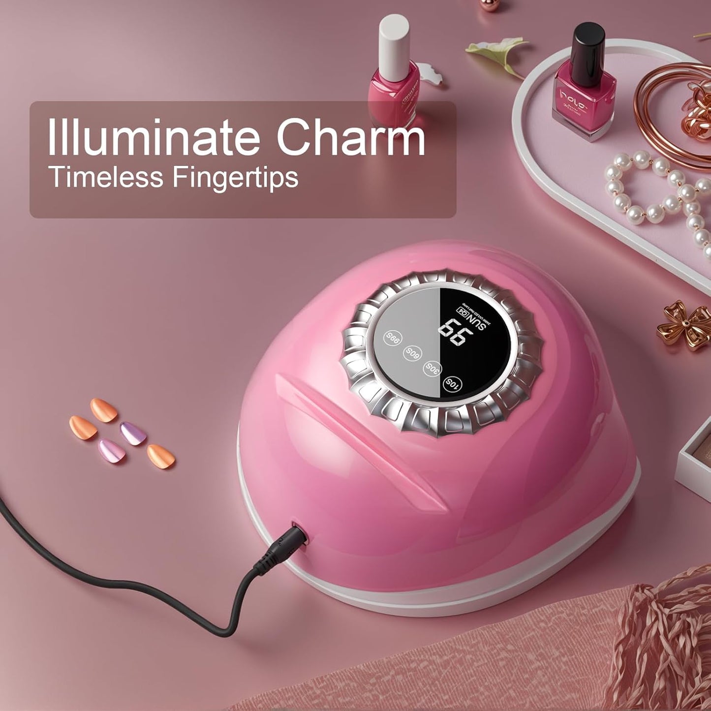 Pink UV LED Nail Lamp – Elegant Touch Screen Nail Dryer with 4 Timer Settings, Detachable Base & Dual Light Beads for Quick Gel Polish Curing – Salon-Quality Manicure at Home