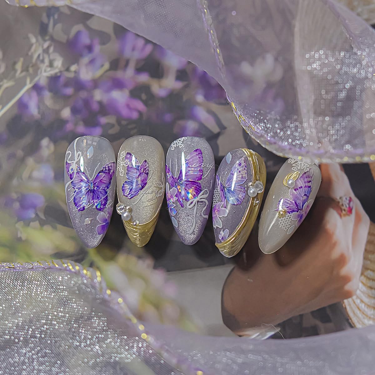 Purple Butterfly Nail Stickers Butterfly Nail Art Stickers Holographic Nail Decals Cute Stickers for Nails Designs Self Adhesive Nail Art Supplies & Decorations for Women Girls 1 Sheet