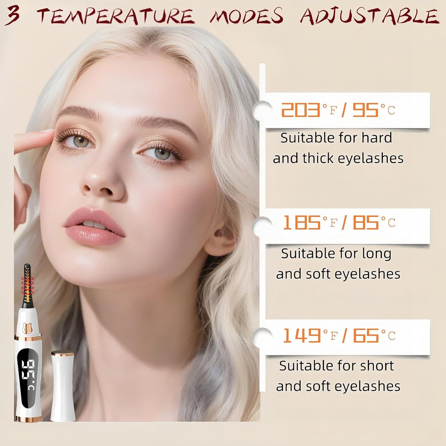 2025 Upgraded Heated Eyelash Curler – Fast 5s Heat-Up, USB Rechargeable Electric Eyelash Curler, 3 Temperature Modes, LED Display, Anti-Burn, 24H Long-Lasting Curl, Perfect Gift for Women (White)