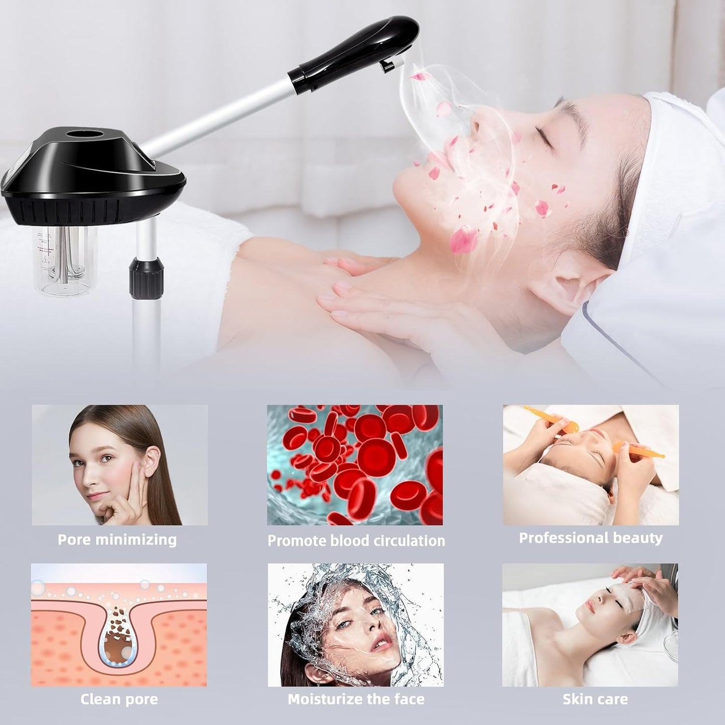 Facial Steamer Professional on Wheels with Time Setting, Estheticians Steamer with More Steam for Deep Cleansing and Hydration, Face Steamer Adjustable Height for Spa, Salon and Home Use