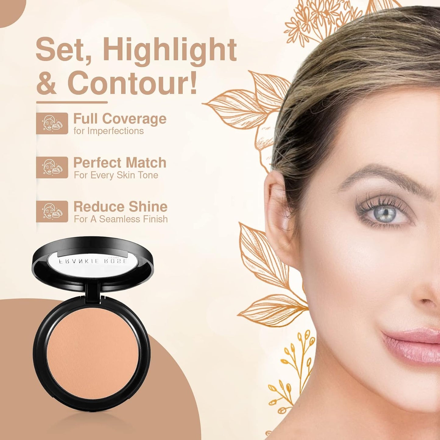 Frankie Rose Cosmetics Powder Foundation – Full Coverage Face Powder For Pores & Imperfections, Evens Out Skin Tone & Shine-Control | 58 Grams (Vintage)