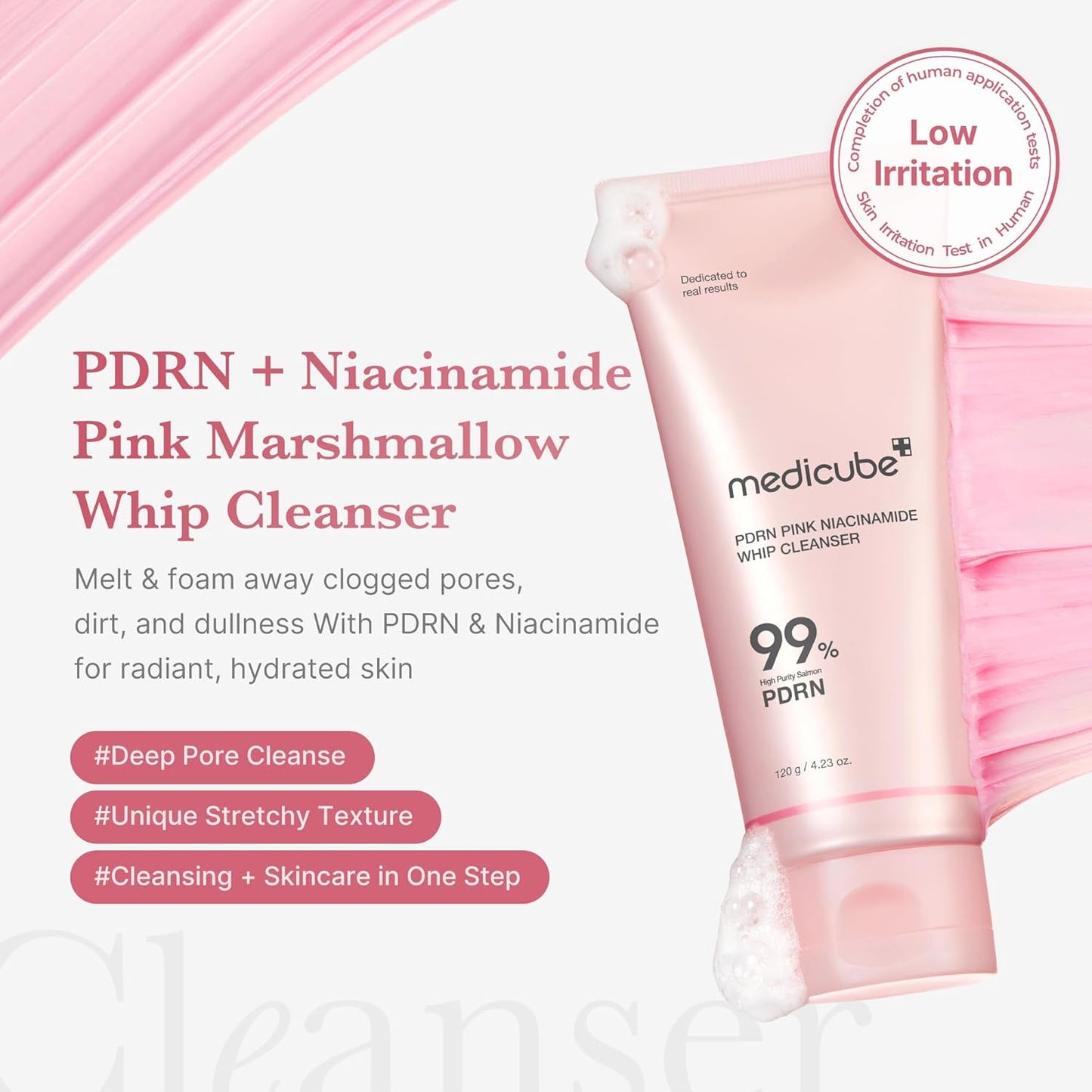 medicube PDRN Marshmallow Whip Cleanser | Face Wash, Cleansing Foam for Pore Care & Uneven Skin Tone | Gentle Daily Deep Cleansing | Hydrating and Nourishing Facial Cleanser | Korean Skincare