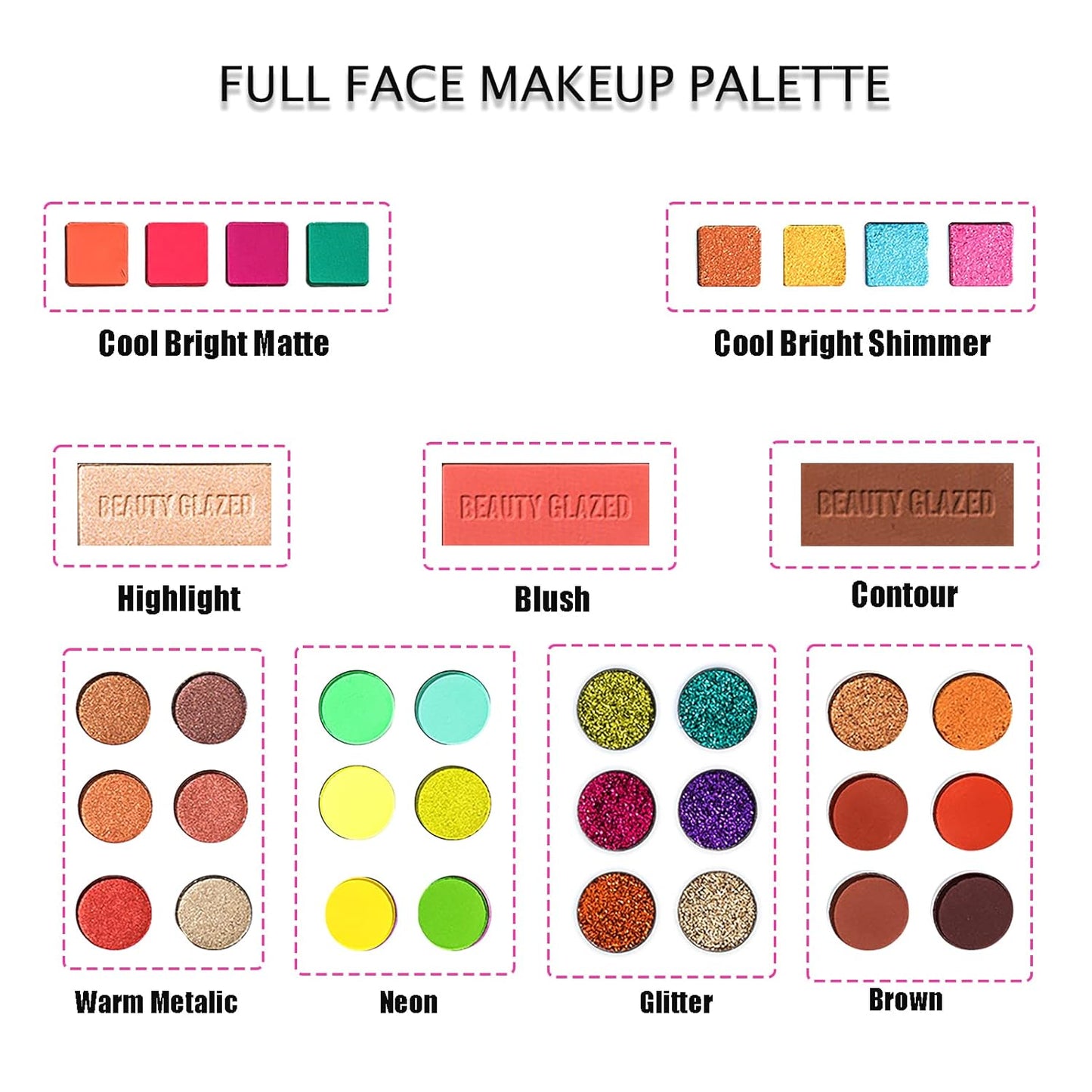 82 Vibrant Shades Makeup Palette - Matte, Shimmers, Glitters, Blush, Highlighter, Contour - Highly Pigmented Beauty Kit for Eye and Face - Perfect for Creating Bold and Unique Looks