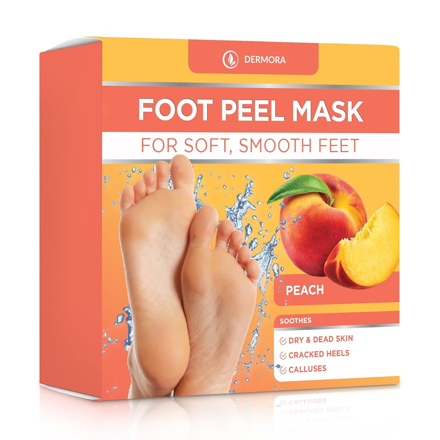 DERMORA Foot Peel Mask | Skin Exfoliating Foot Masks | Dry, Cracked Feet, Callus, Dead Skin Remover | Baby Soft Feet | Peach Scent | Pack of 2 | Regular