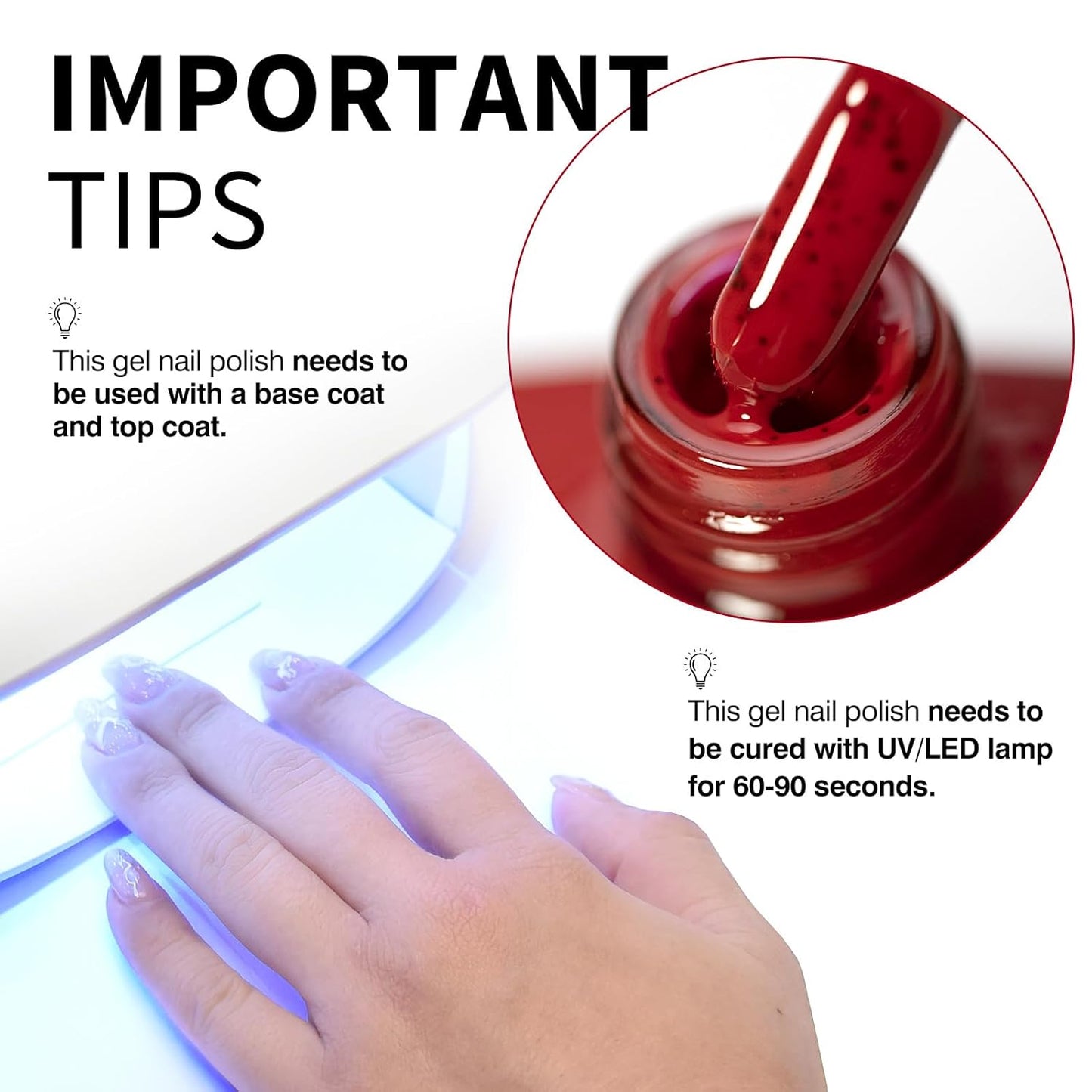 CANNI Wine Red Glitter Gel Polish – 9ML Sparkly Soak-Off UV/LED Gel Nail Polish for French Manicure, DIY or Salon Use