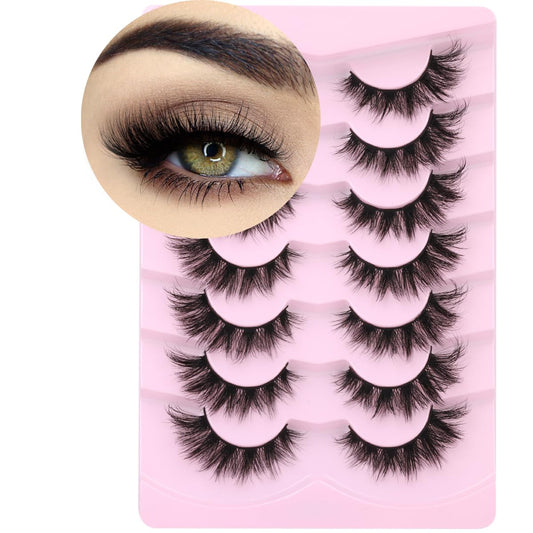 Mink Lashes False Eyelashes Wispy 3D Volume Cat Eye Faux Mink Eyelashes Natural Look 18mm Strip Eyelashes Pack 7 Pairs by Kiromiro